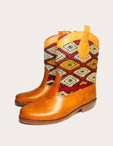 Brown and vintage kilim western boot with kilim