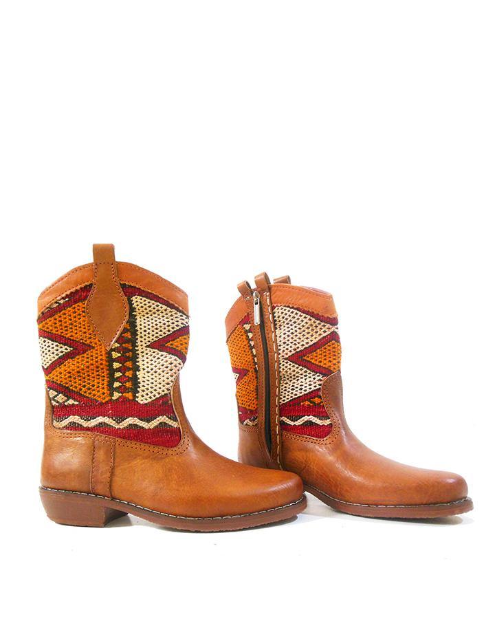 One of a Kind Handcrafted Kilim and Leather Boot, Western Style. - Vintage Kernel
