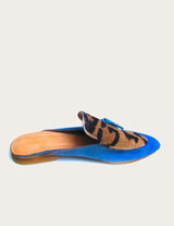 Blue leather mule leopard pattern