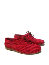 Red and handwoven raffia derby shoe with raffia
