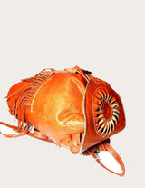Bohemian genuine leather backpack with fringe