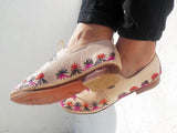 Red and handwoven raffia derby shoe with raffia