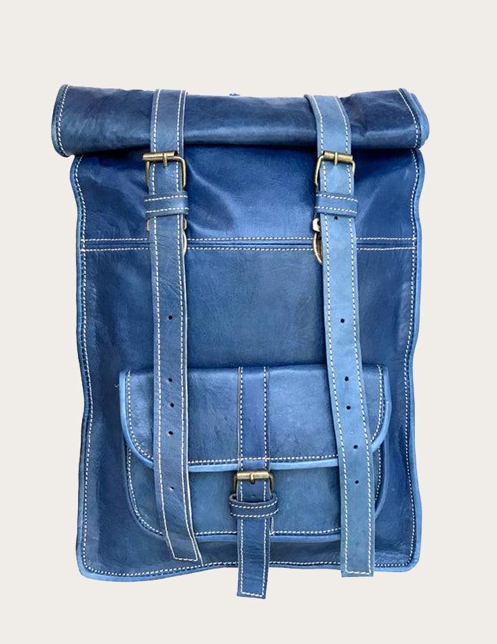 Blue Unique HandMade Leather Rolltop Backpack 3 Colors - Slow Chic Fashion
