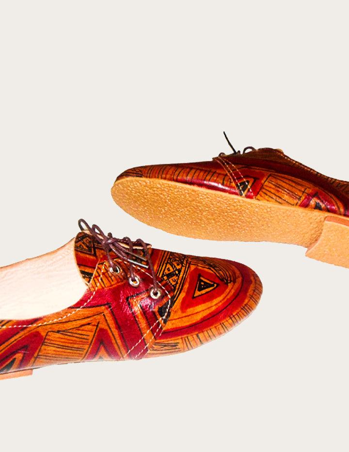 Hand Painted Flat Leather Derby Shoe For Ladies - Slow Chic Fashion