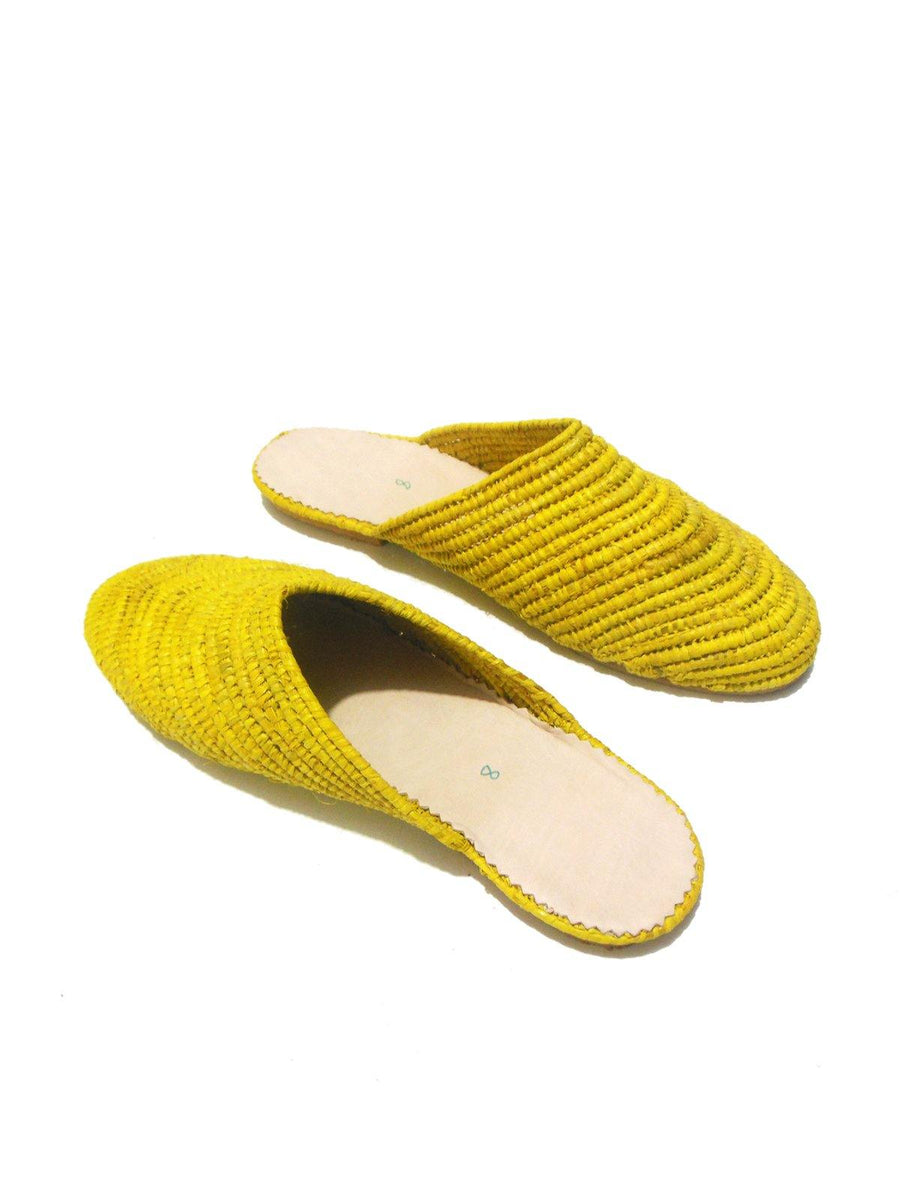 Yellow Handwoven Slip-on Raffia Slide Sandal - Vintage Kernel