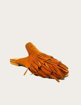 Brown leather mule with fringe