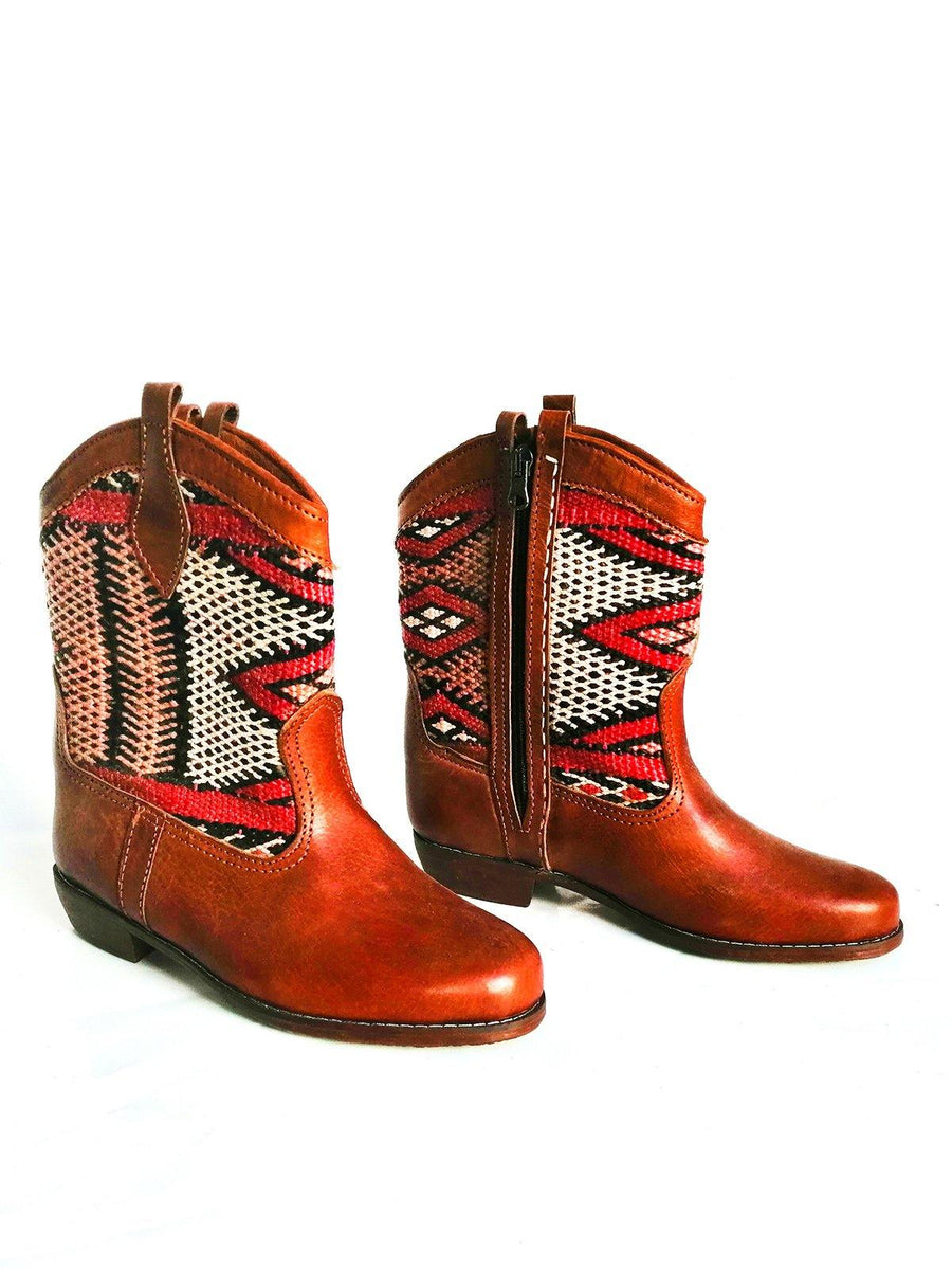 Women's Handcrafted Leather and Kilim Western Boot, Short. - Vintage Kernel