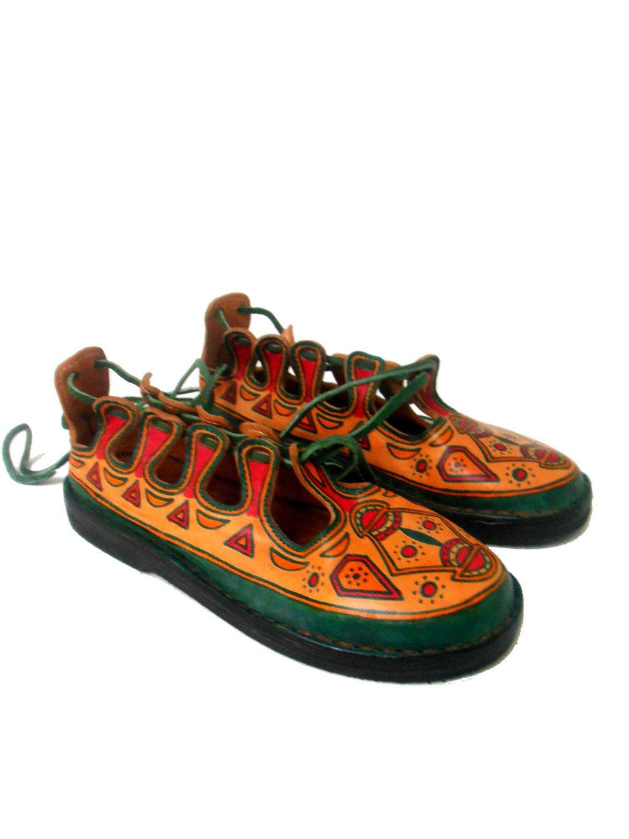 Qandisa Custom Strappy Leather Shoe Hand Painted Ghillies. - Vintage Kernel