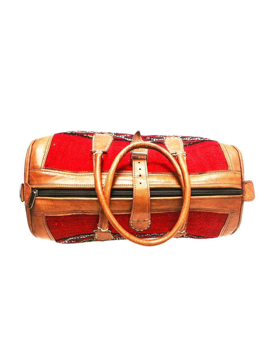 Red Kilim & Leather Weekender Duffel Bag - Vintage Kernel