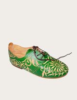 Green leather oxford shoe hand-painted