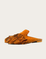 Brown leather mule with fringe