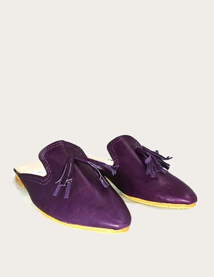 Handmade Violet Leather Slip-on Mules with Tassel - Slow Chic Fashion
