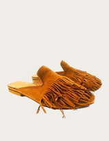 Brown leather mule with fringe