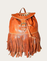 Bohemian genuine leather backpack with fringe