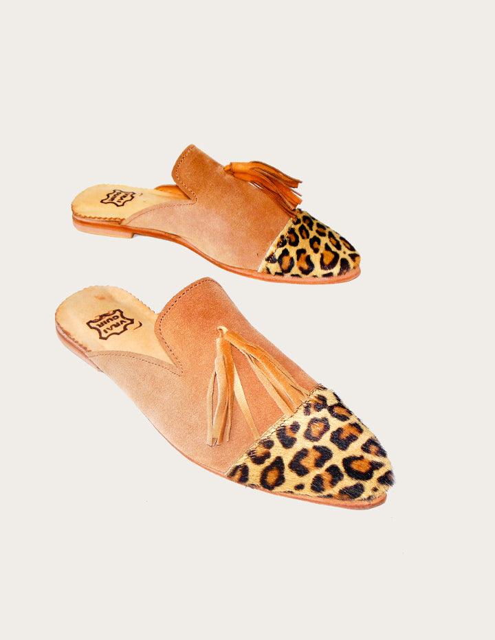 Woman Leopard Designer Slip on Mules with Tassel - Slow Chic Fashion