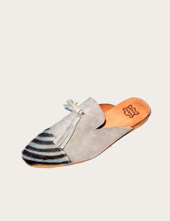 Woman Leopard Designer Slip on Mules in Zebra Ponyhair - Slow Chic Fashion