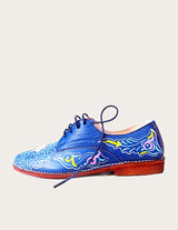 Blue leather derby shoe hand-painted