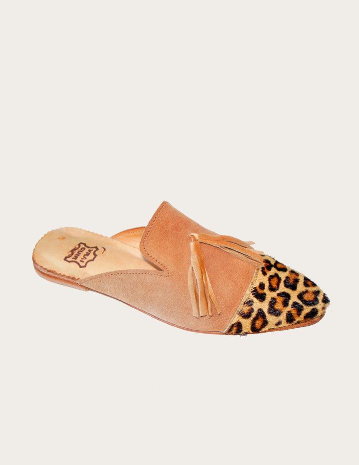 Woman Leopard Designer Slip on Mules with Tassel - Slow Chic Fashion