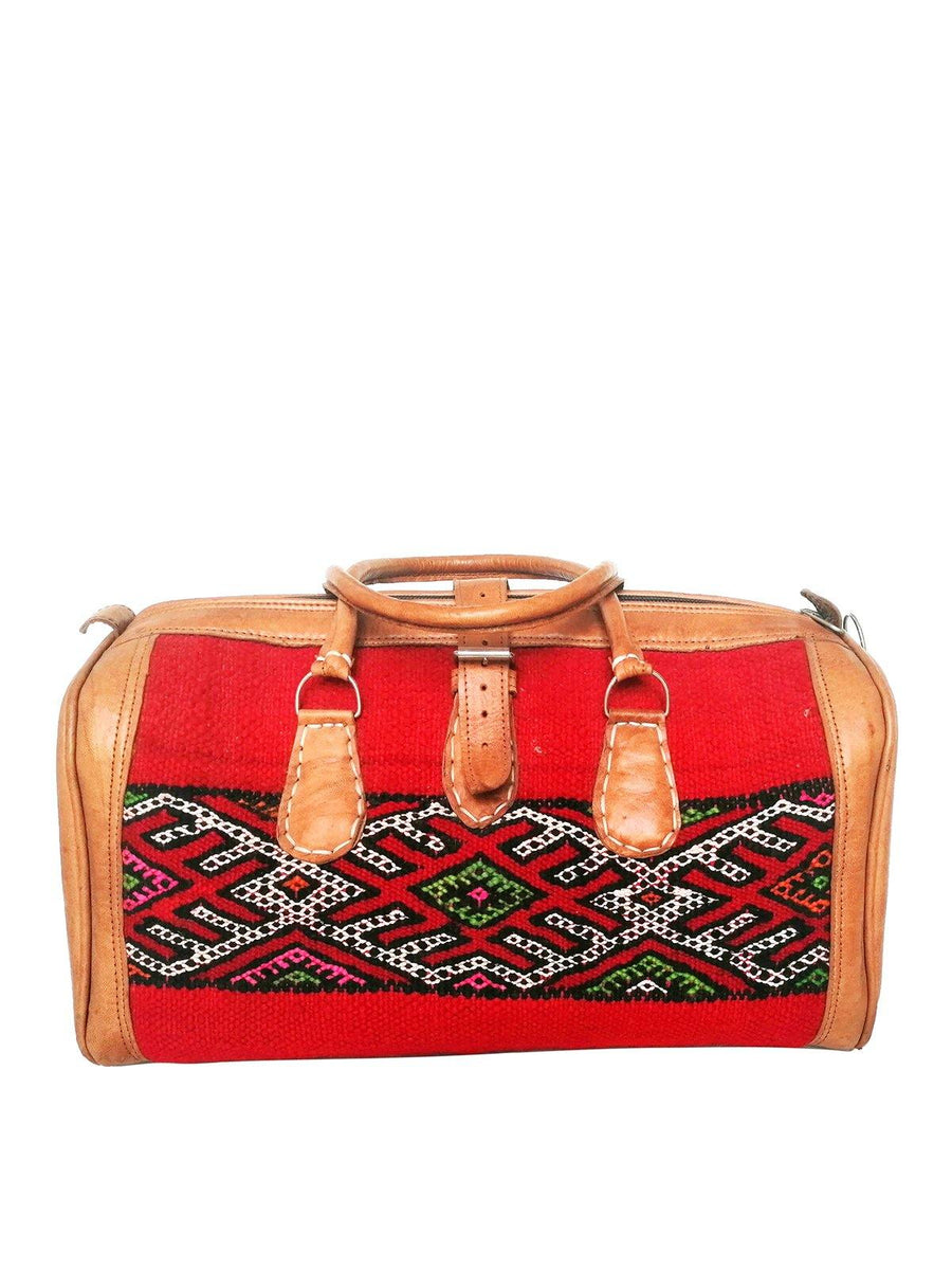 Red Kilim & Leather Weekender Duffel Bag - Vintage Kernel
