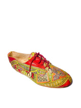 Hand leather and handwoven raffia derby shoe with raffia