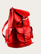 Genuine leather backpack with drawstring